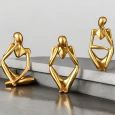 Escultura Decorativa Pensador Dourado - Design Moderno e Minimalista em Gesso
