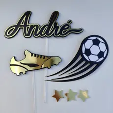 Topo de Bolo Personalizado, Futebol, Chuteira, Dourado, Bola | Nome | Envio Rápido | Frete Grátis | Alta Qualidade
