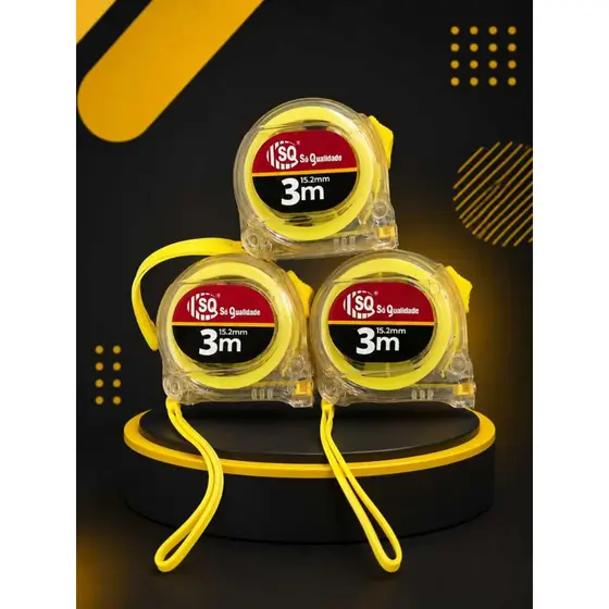 Kit 3 Trenas Métricas SQ 3m x 15,2mm Com Trava e Alça Medidor Profissional