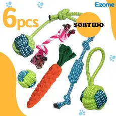 Brinquedo Pet Corda, kit com 6 Unidades , Mordedor para Cachorro, Resistente Interativo, Porte Médio