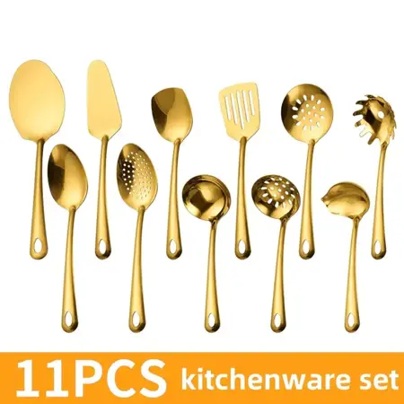 4/11 peças conjunto de utensílios de cozinha banhados a ouro com