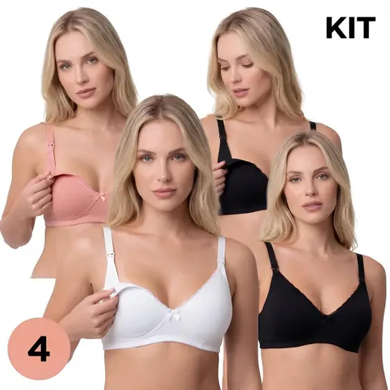 Kit 4 Sutiãs de Amamentação Sem Bojo Confortável Reforçado Pós Parto Feminino Gestante Soutien Sutia
