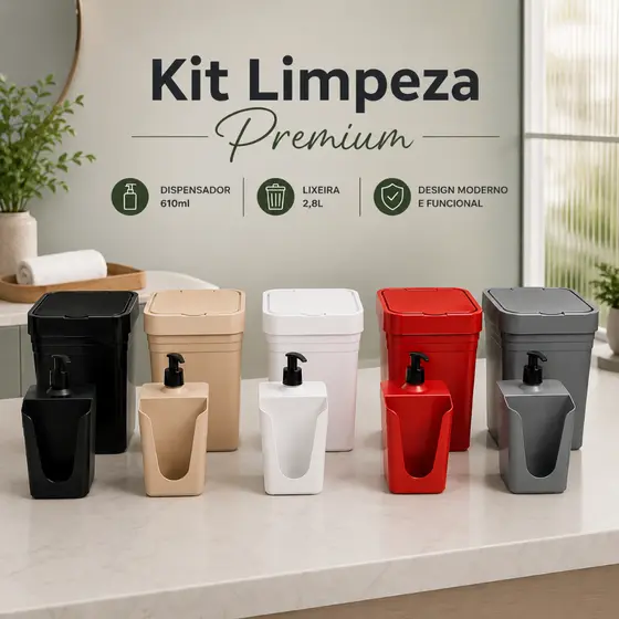 Kit Organizador Cozinha Dispensador De Detergente E Lixeira Para Pia Para Cozinha Moderna Banheiro