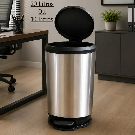 Lixeira Premium Visual Inox 10L 20L com Pedal Prática Resistente para Banheiro Cozinha Quarto Escritório