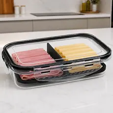 Organizador De Geladeira Porta Frios 700ML Herméticos 4 Travas Vedação Resistente Com Divisória