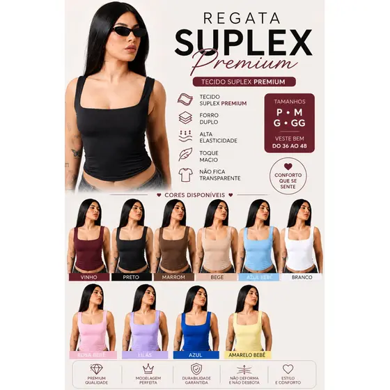Kit 3 Regatas Femininas Alça Larga Decote Quadrado Tecido Suplex Premium – Tendência