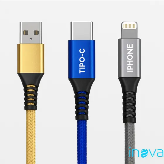 Kit 10 Cabos USB Reforçados 1m V8 , Tipo C com Adaptador , IPhone Inova Pronta entrega