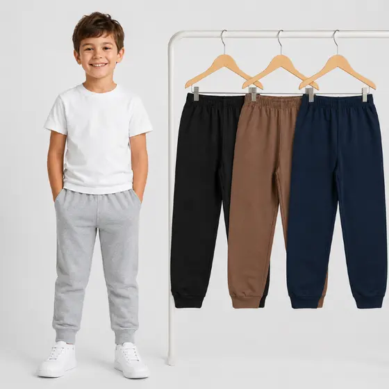 Kit 3 Calças Infantil Moletom Menino Lisas Sortidas 04 ao 14