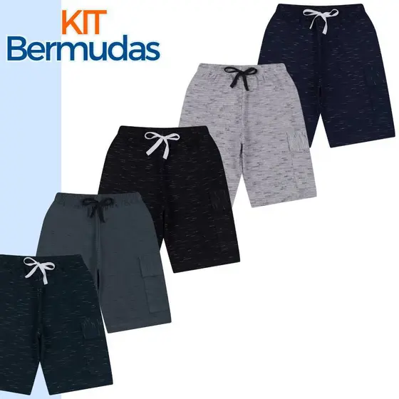 Kit 3 Peças Bermudas Moletom Infantil e Juvenil Sortidas