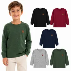 Kit 3 Camisetas Manga Longa Infantil Menino Básica Lisa em malha JET Tamanho 1 ao 14