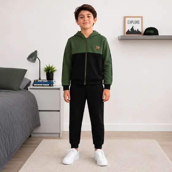 Conjunto masculino infantil/ juvenil moletom jaqueta com zíper e 1 calça de moletom