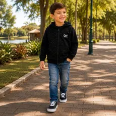 Jaqueta Infantil Juvenil Menino Inverno Premium em JET com Ziper e Capuz 4-6-8