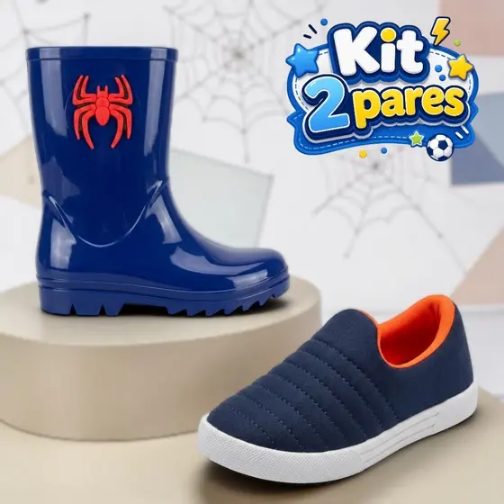 Kit 2 Pares Galocha Cano Alto Menino Calce Fácil Infantil Masculina
