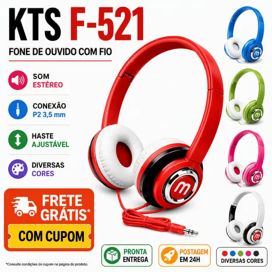 Fone de Ouvido KTS F-521 Com Fio P2 Estéreo Sem Microfone