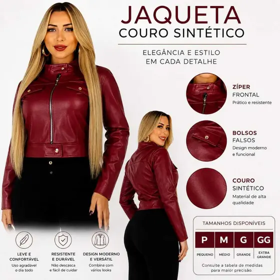 JAQUETA COURO FEMENINA / ZIPER METAL