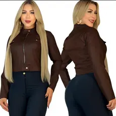 jaqueta femenina de cuoro elegante inverno confortável