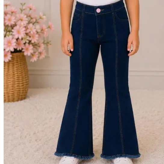 CALCA FEMININA JEANS INFATIL FLARE C NERVURA LUXO  TENDENCIA PREMIUM PROMOCAO