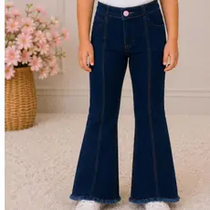 CALCA FEMININA JEANS INFATIL FLARE C NERVURA LUXO  TENDENCIA PREMIUM PROMOCAO