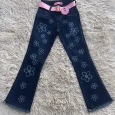 Calça Infantil Flare Feminina Criança Jeans Dia das Crianças Premium Com Cinto