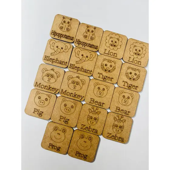 Jogo da Memória Animais em Inglês Pedagógico Crianças Mdf Cru 2,8mm * - *