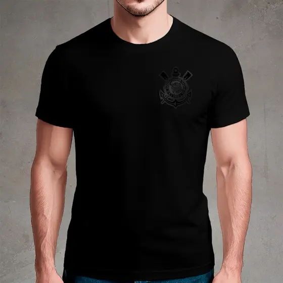 Camiseta Masculina Time Futebol Camisa Timão Corinth 100% Algodão Escudo