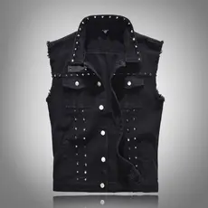 Colete masculino preto oversized moderno com rebites, roupa de motociclista, versão coreana, colete slim, estilo Rock Pu