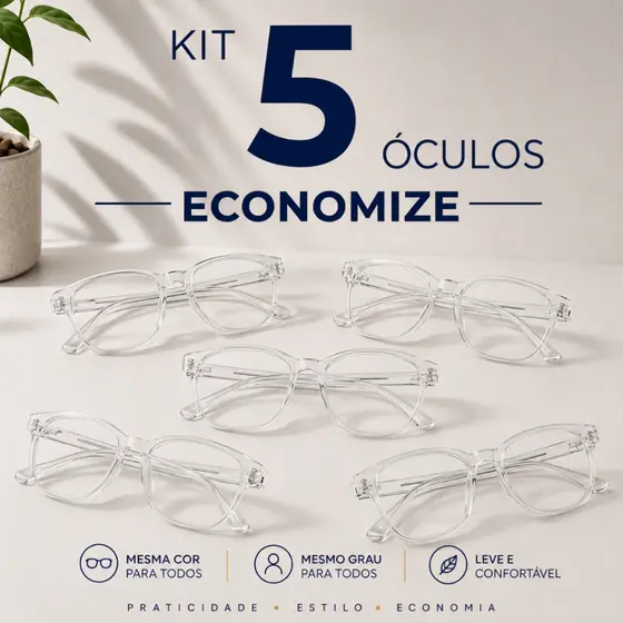 Kit com 5 Óculos de Grau para Presbiopia | Leitura – Cor Transparente, modelo Unissex, Leve e Confortável