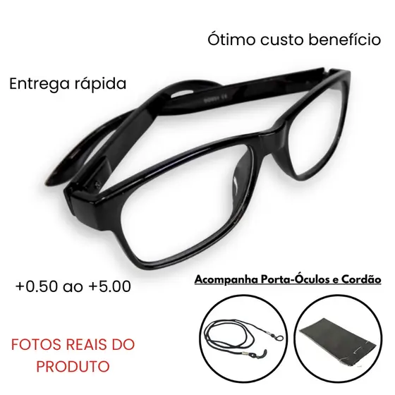 Óculos De Grau Para Leitura / Descanso / Trabalho Unissex + Cordão e Capinha - Graus 0.50 até 5.00