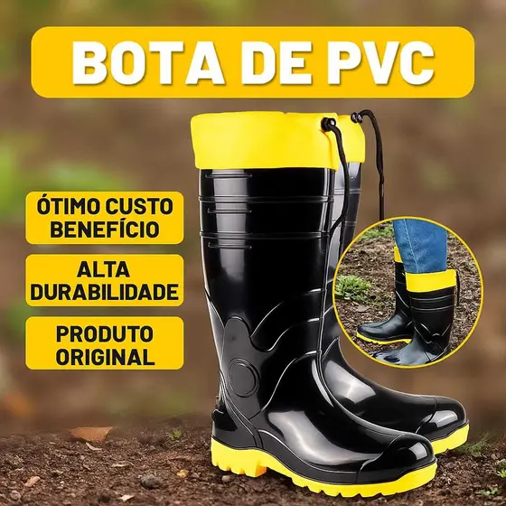 Bota de PVC Impermeável Cano Alto, Cano Médio ou com Polaina Modelos Profissionais Alta Durabilidade