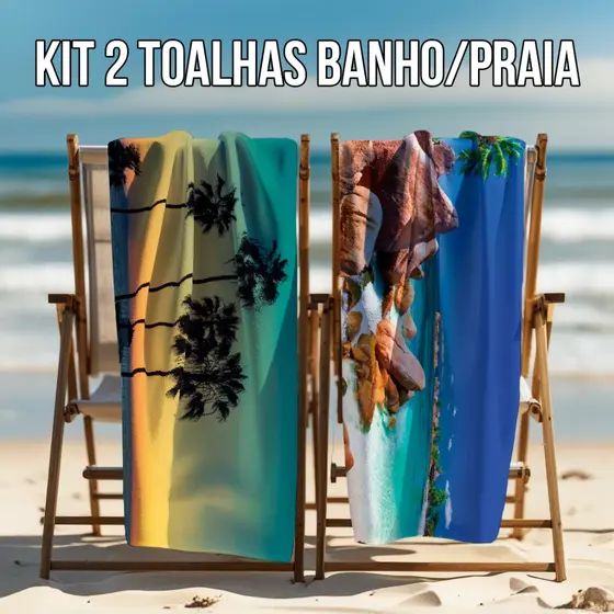 Kit 2 Toalha De Banho e Praia Estampadas com Toque de Algodão Pelúciado Premium.