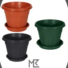 Kit 3 Vasos Redondo Prato Médio 3L 17cm Plástico Horta/Jardim Preto/Verde/Terracota