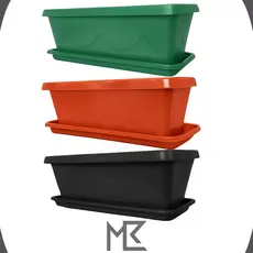 Kit 3 Floreira/Vaso 19L 60cm Prato Grande Horta/Jardim Retangular Plástico Preto/Verde/Terracota