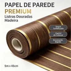 Papel De Parede 5 Metros Com Relevo 3D Decoração De Parede Moderna Com Textura Retrô Cor Marrom Com Linha Dourado