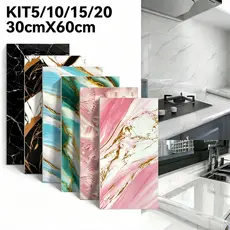 Kit 10/20 Placas Adesivas de Parede em Mármore 60x30cm Revestimento Decorativo Banheiro Cozinha