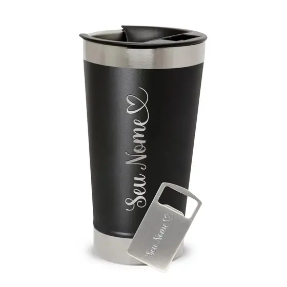 Copo Térmico Inox Preto 473ml Personalizado – Gravação a Laser Nome Logo ou Time