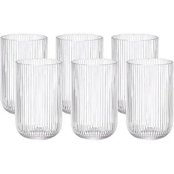 Jogo com 6 Copos de Vidro Canelado 450ml Copo Alto Transparente Elegante para Mesa Posta Moderna