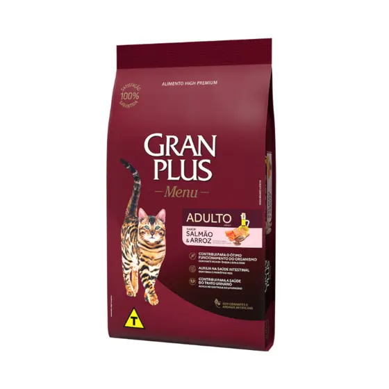Ração GranPlus Menu Gatos Adultos Salmão e Arroz 3,0kg