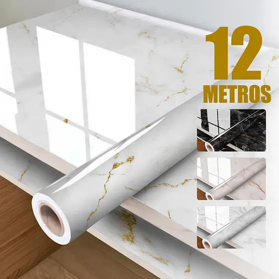 Papel Parede Mármore Branco 15M Impermeável Lavável Vinílico Adesivo Premium