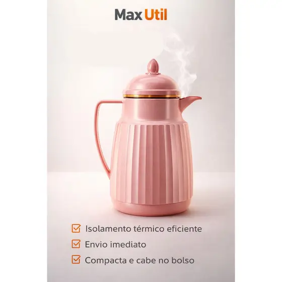 Garrafa Térmica Café Preta com Detalhe Dourado