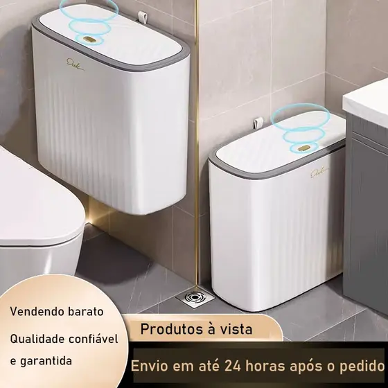 haosin Lixeira Estreita Grande 15L com Tampa de Pressão Clique, Sem Furos para Cozinha e Cesto de Lixo para Banheiro