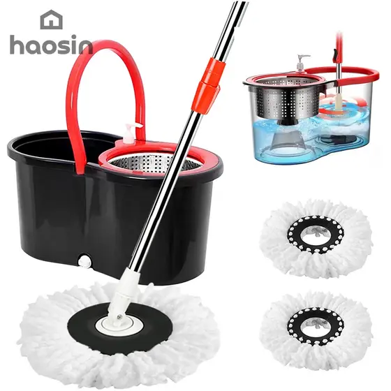 haosin mop giratorio Esfregão 360com Balde Centrífuga 2 Refis refil Microfibra