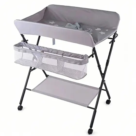 Mesa Portátil Para Troca De Fraldas Dobrável Com Rodas E Prateleira/Bebês