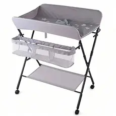 Mesa Portátil Para Troca De Fraldas Dobrável Com Rodas E Prateleira/Bebês