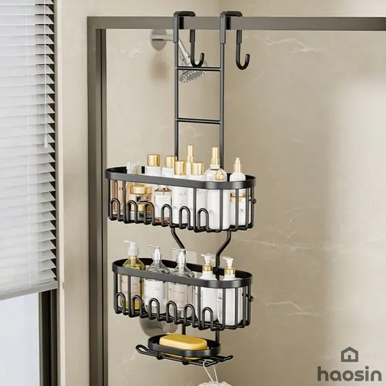 Aço carbono Suporte de Banheiro  – Prateleira para Shampoo, Saboneteira e Ganchos