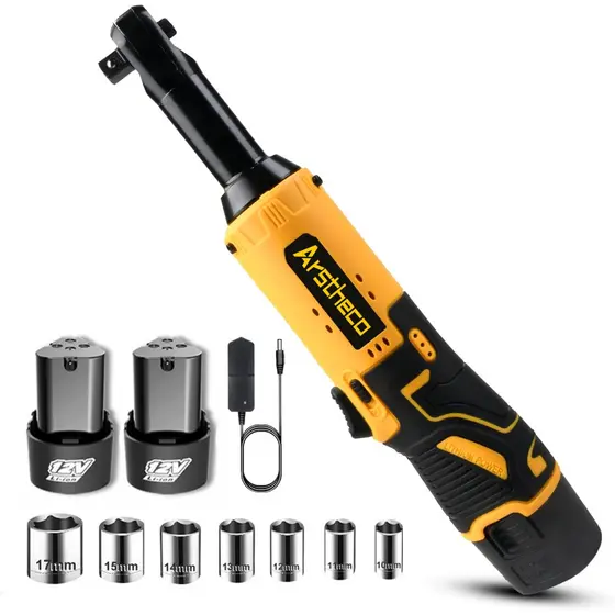 Chave Catraca Elétrica e Prática 12v  Com 6 Soquetes e 2 Baterias de Lítio 2.0 Ah Bivolt   Arstheco