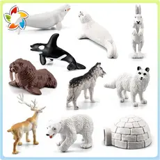 10 Pçs Mini Simulação Urso Coelho Selos Polares Rena Animal Conjunto Criança Educação Cognitiva Brinquedos