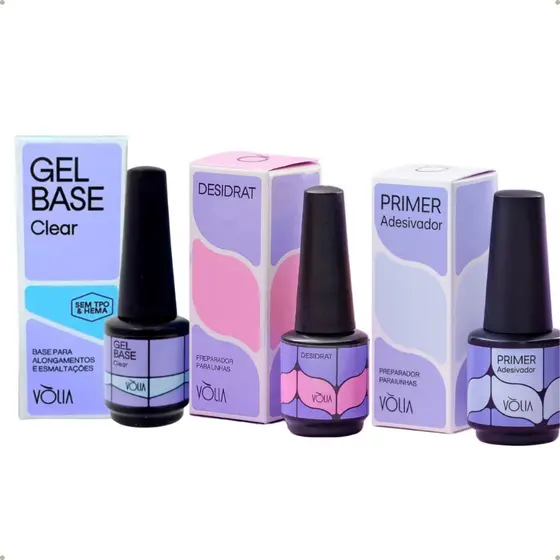 Kit Preparadores Vólia Gel Base Sem TPO + Primer Adesivador + Desidrat