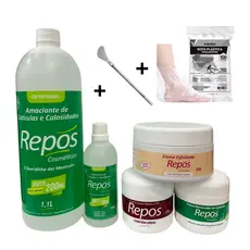 Kit Spa Dos Pés Repós Amaciante 150 E1lL+ Uréia+Removedor Esfoliante +Espátula Calosidade +100 Botas De Brinde