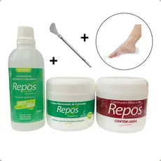 Kit Spa Dos Pés Repós Amaciante 150ML+Uréia + Removedor + Espátula Calosidade  + 10 Botas Plásticas