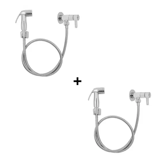 Kit 2 Ducha Higiênica Cromada 100% Completa Luxo Metal Inox Duchas